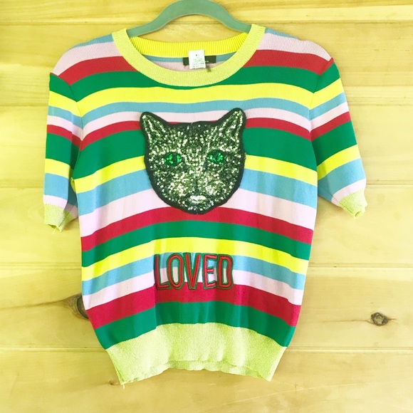 M Collection Other - M Collection sequin cat short sleeve sweater